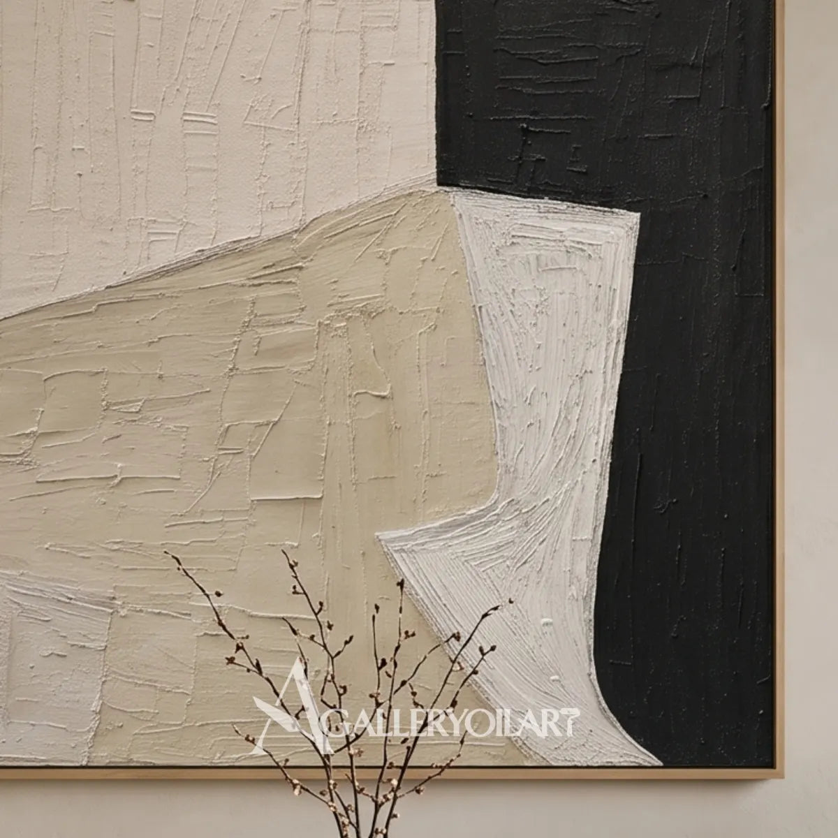 close-view-of-textured-black-and-ivory-shapes-in-a-vertical-abstract-painting-studio