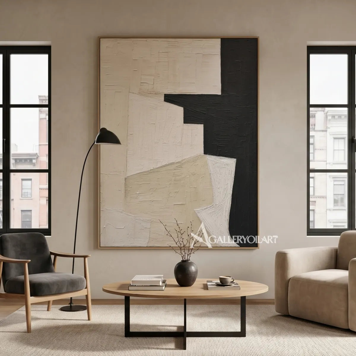 vertical-abstract-composition-with-raised-ivory-and-black-geometric-fields-in-a-contemporary-living-room