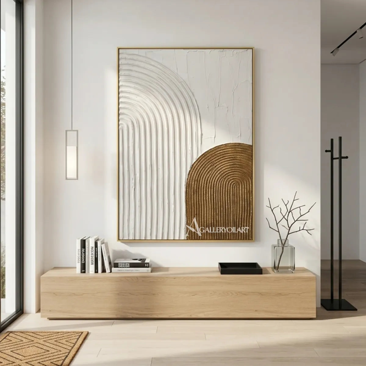 Textured-3D-arched-abstract-rhythm-gold-wall-art-corridor
