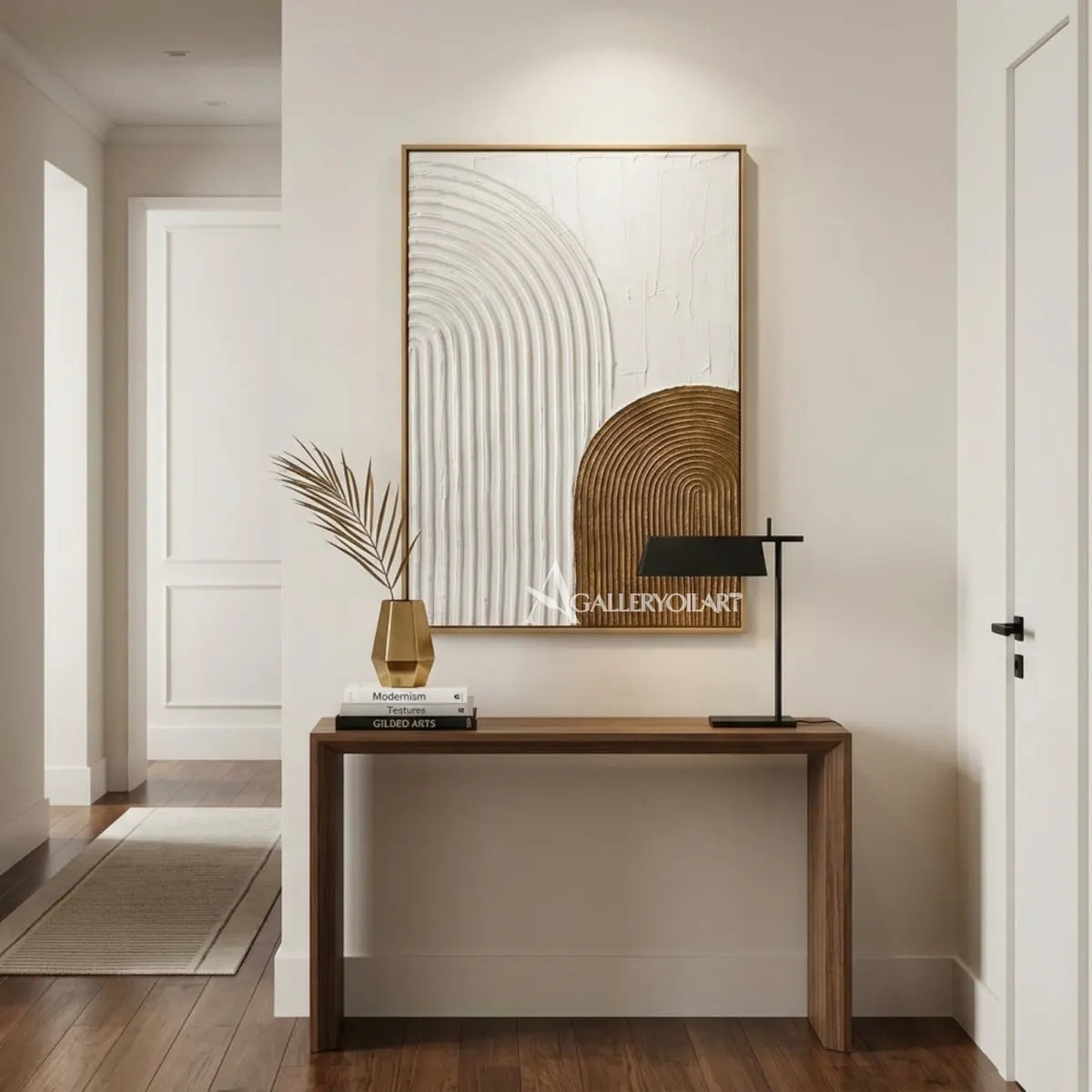 Textured-3D-arched-abstract-rhythm-gold-wall-art-interior-3