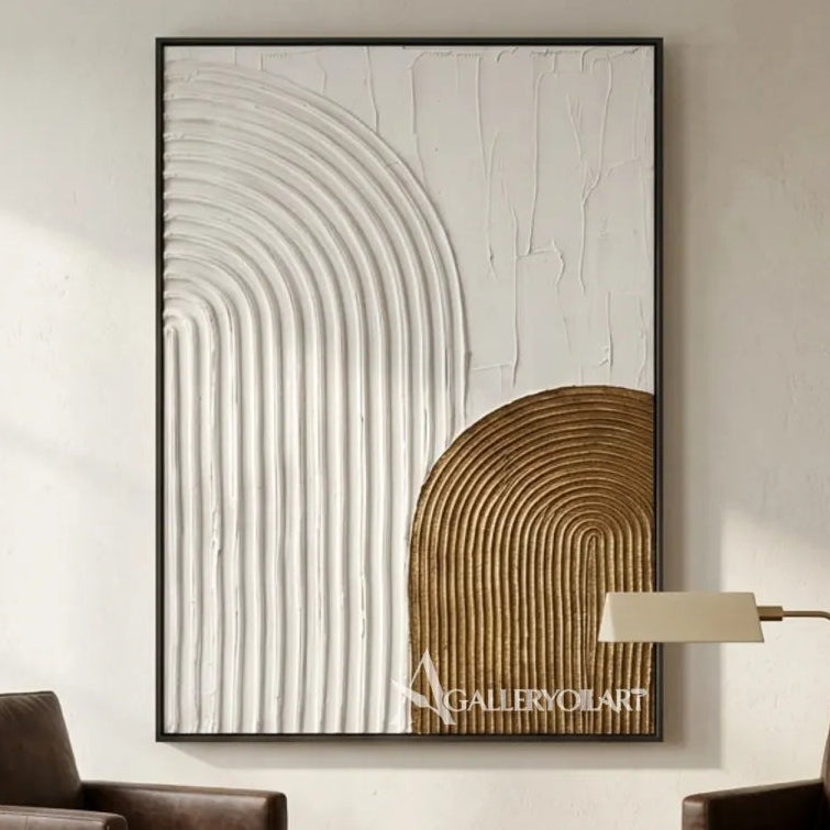 Textured-3D-arched-abstract-rhythm-gold-wall-art-lounge