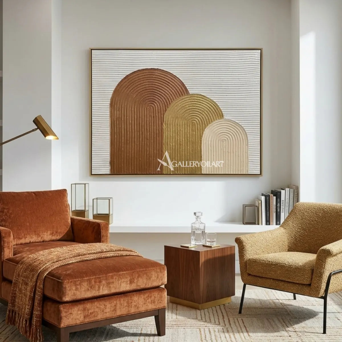 Textured-arched-forms-brown-wall-art-in-a-reading-lounge