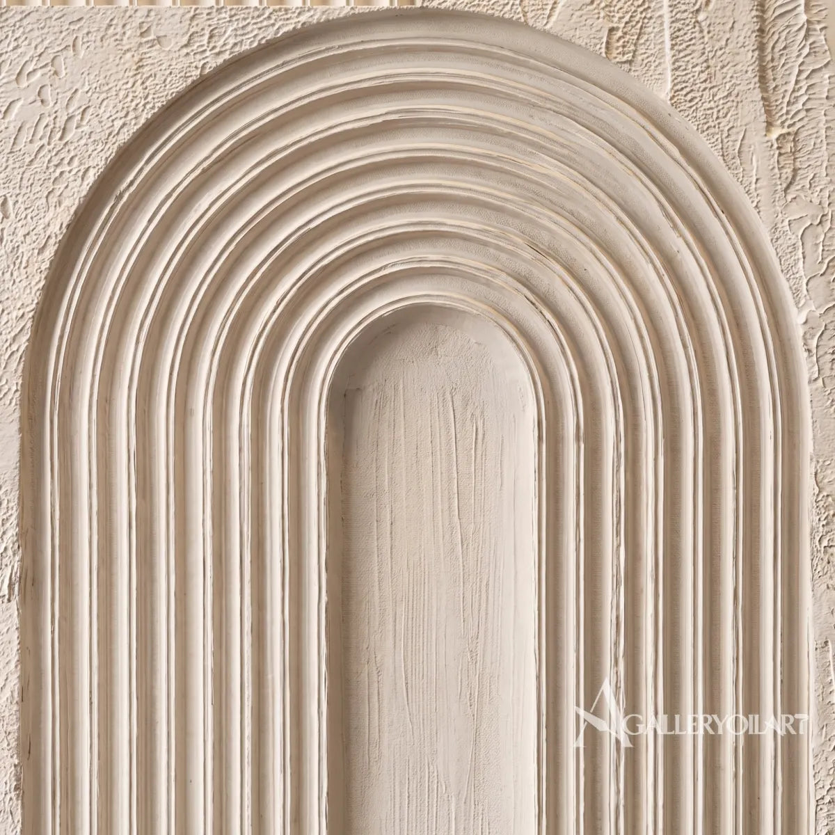 Textured 3D layered arches in beige and warm neutral relief-in-detail