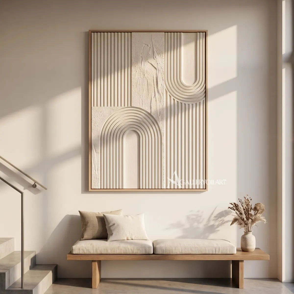 Textured 3D layered arches in beige and warm neutral relief-in-gallery-display