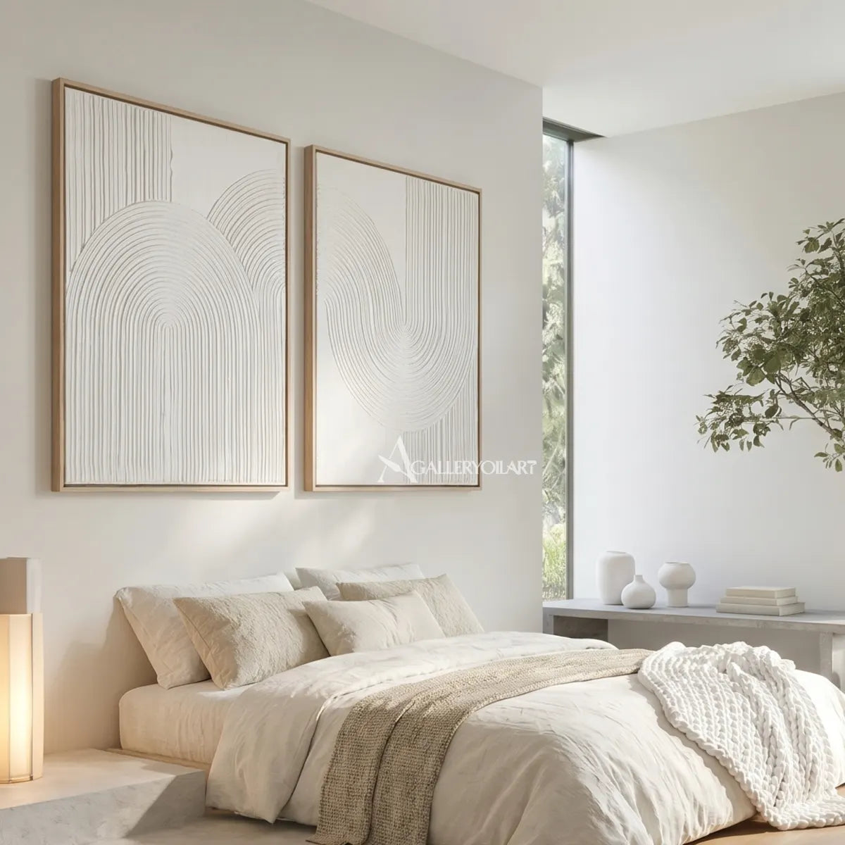 Detailed texture of white raised arched pair diptych wall art
