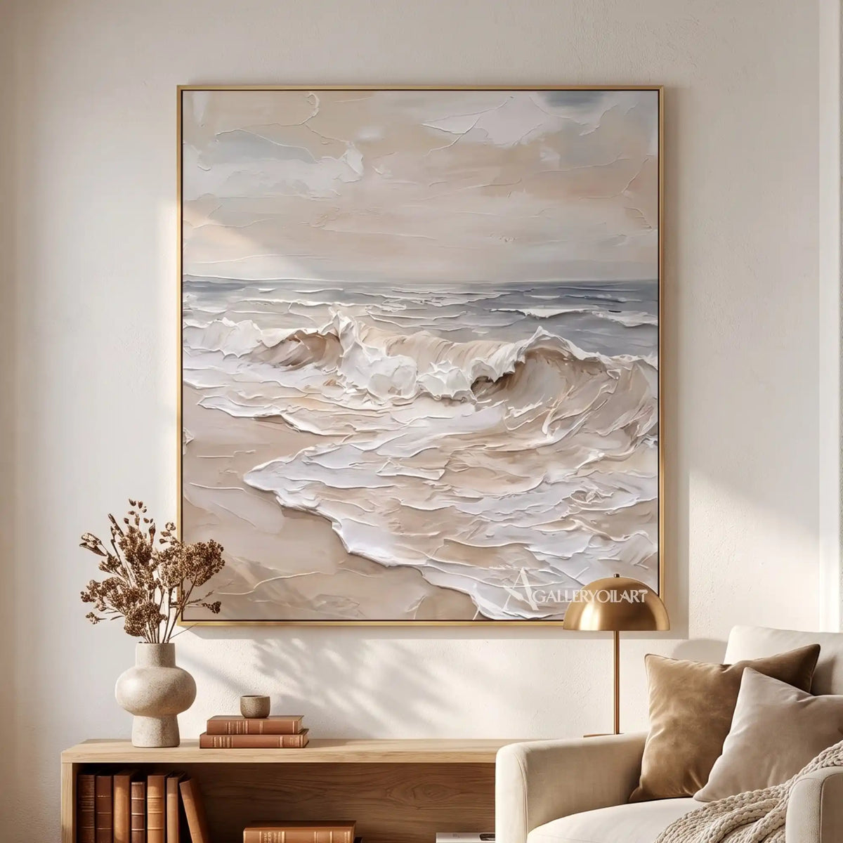 Textured-blue-ocean-wave-wall-art-in-a-warm-living-space