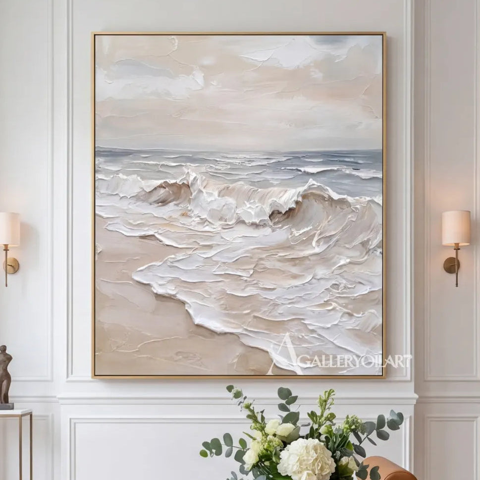 Textured-blue-ocean-wave-wall-art-in-a-refined-entryway