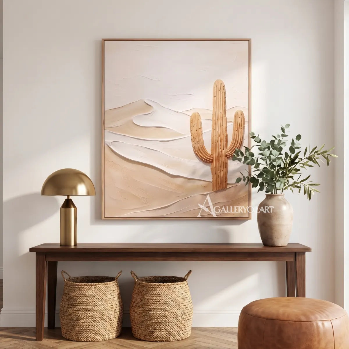Landscape desert cactus in beige dunes in a modern entryway