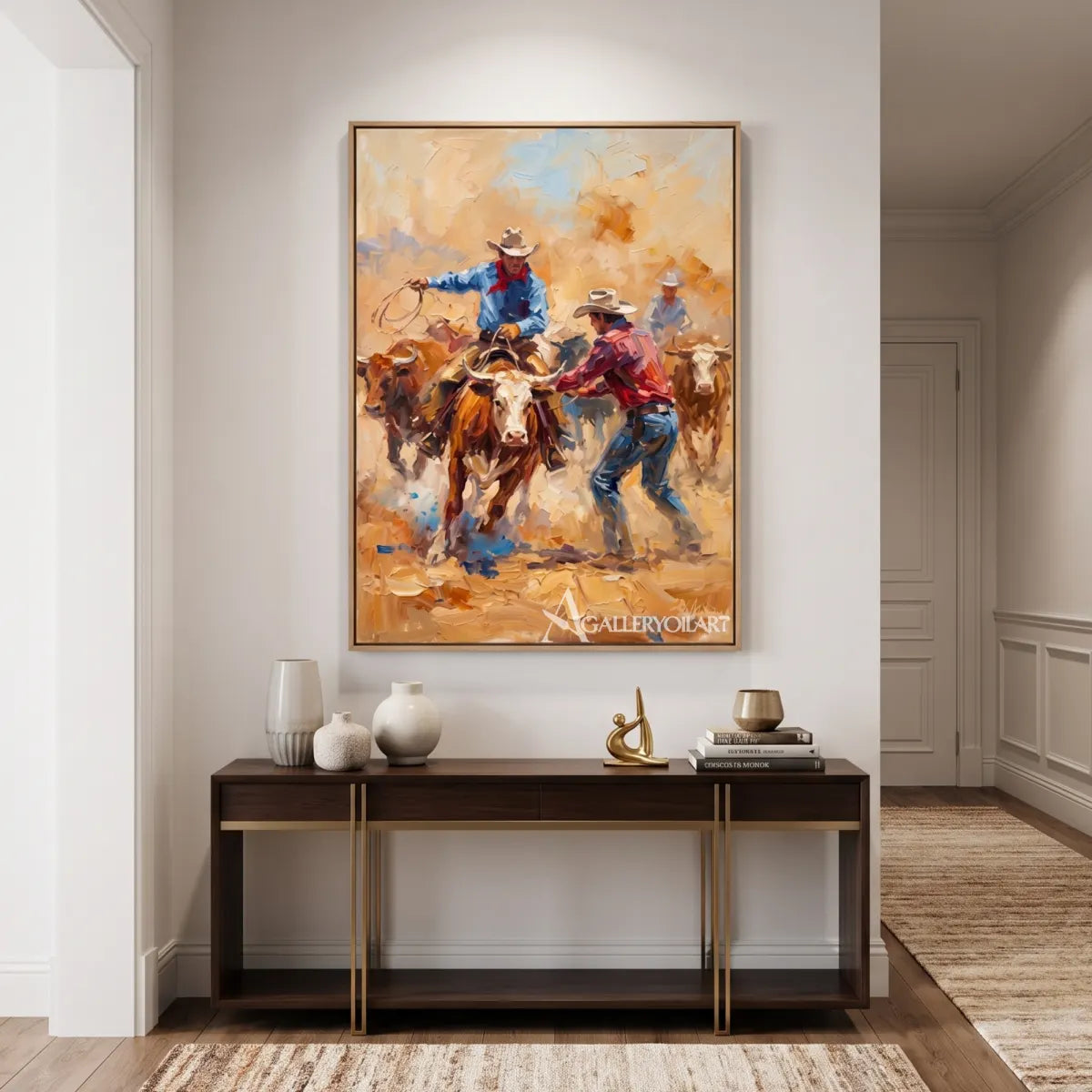 riders driving cattle across an open range-in-western-cowboy-orange-entryway