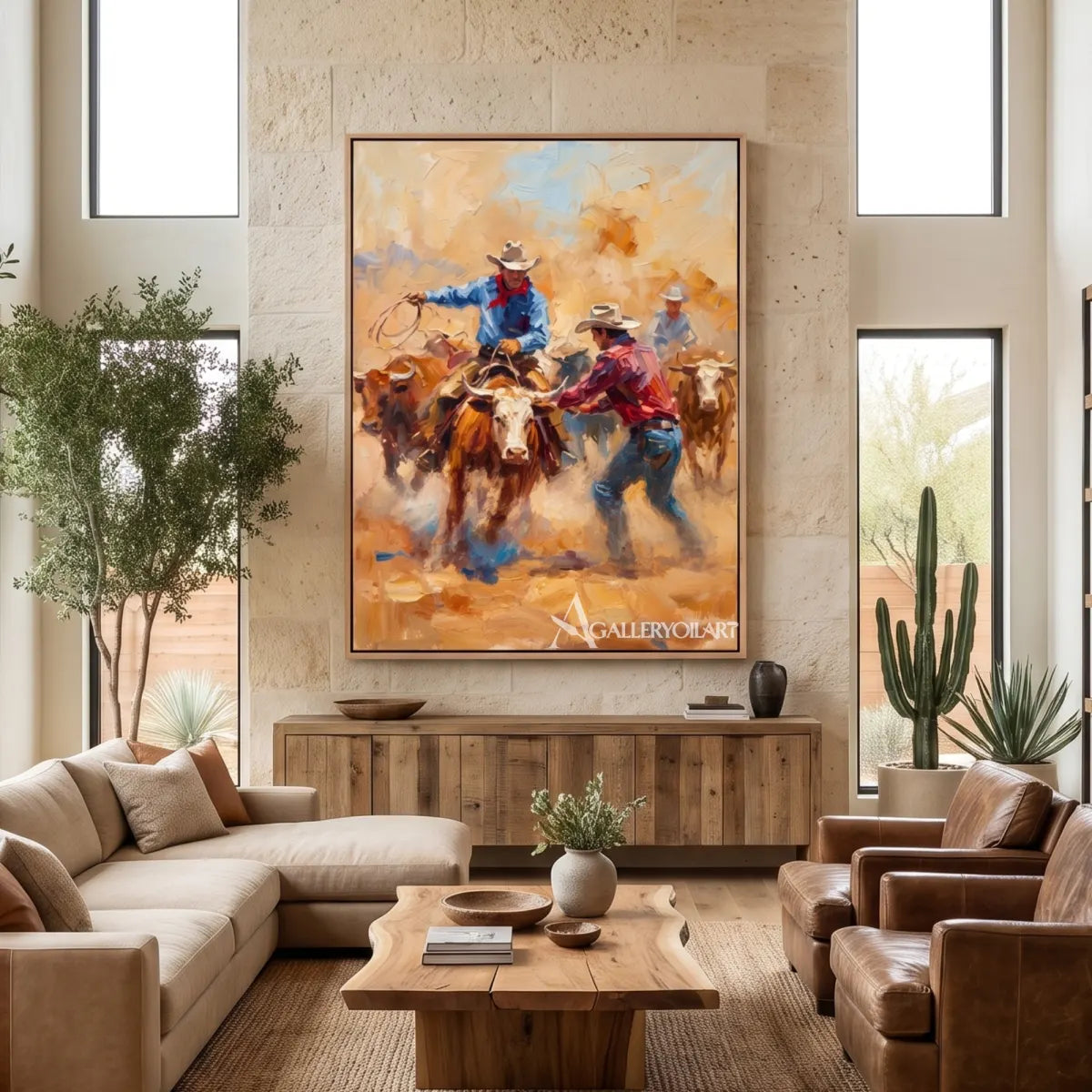 riders driving cattle across an open range-in-western-cowboy-orange-styled-interior