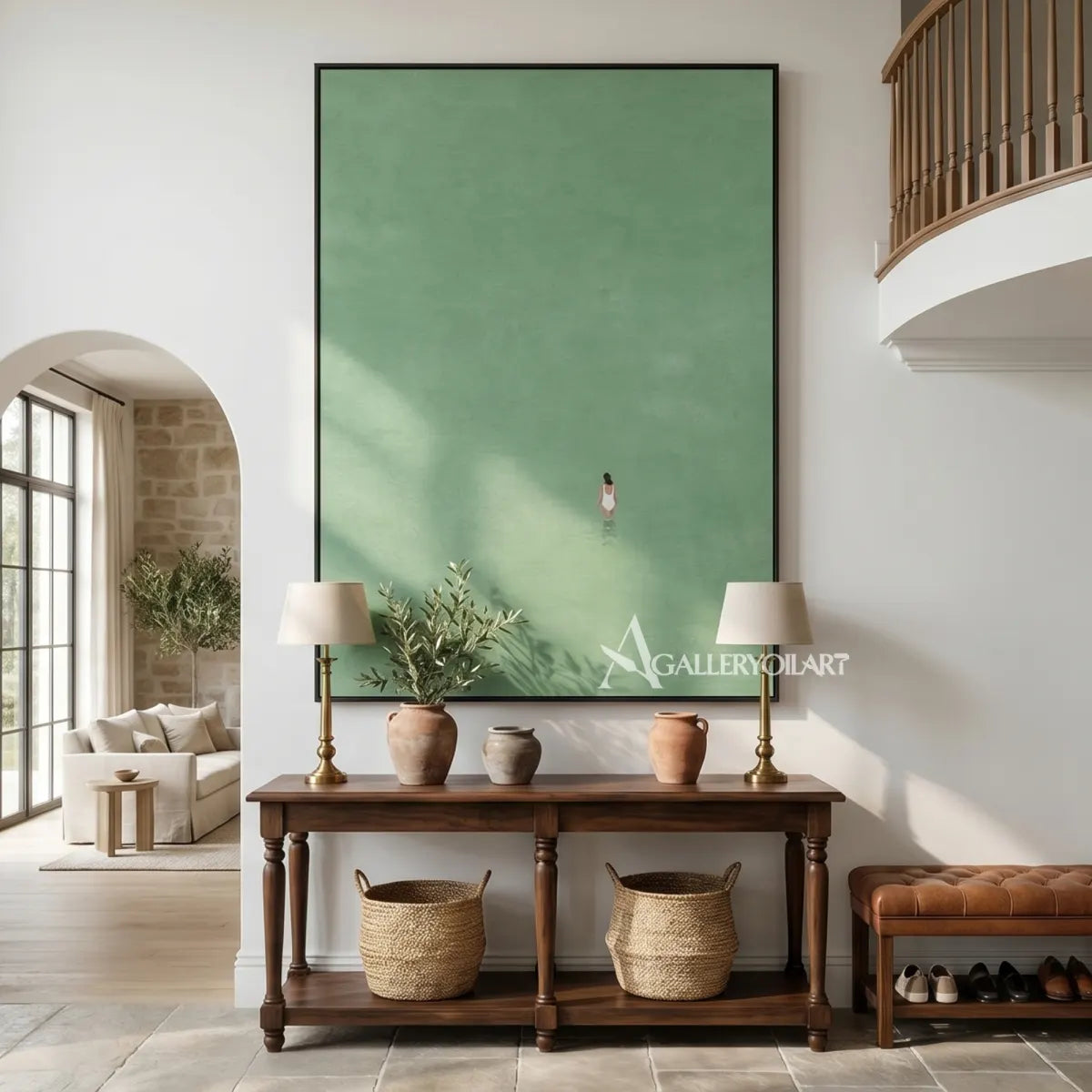 white-cloud-portrait-art-green-wall-art-console-wall