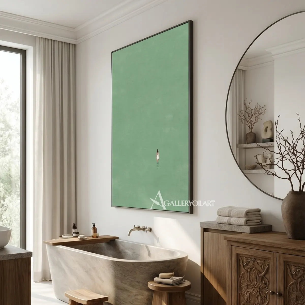 white-cloud-portrait-art-green-wall-art-fireplace-lounge