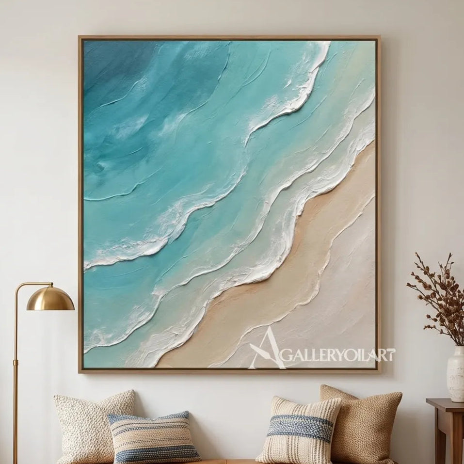 Layered-coastal-waves-sea-beach-blue-wall-art-in-a-modern-living-room