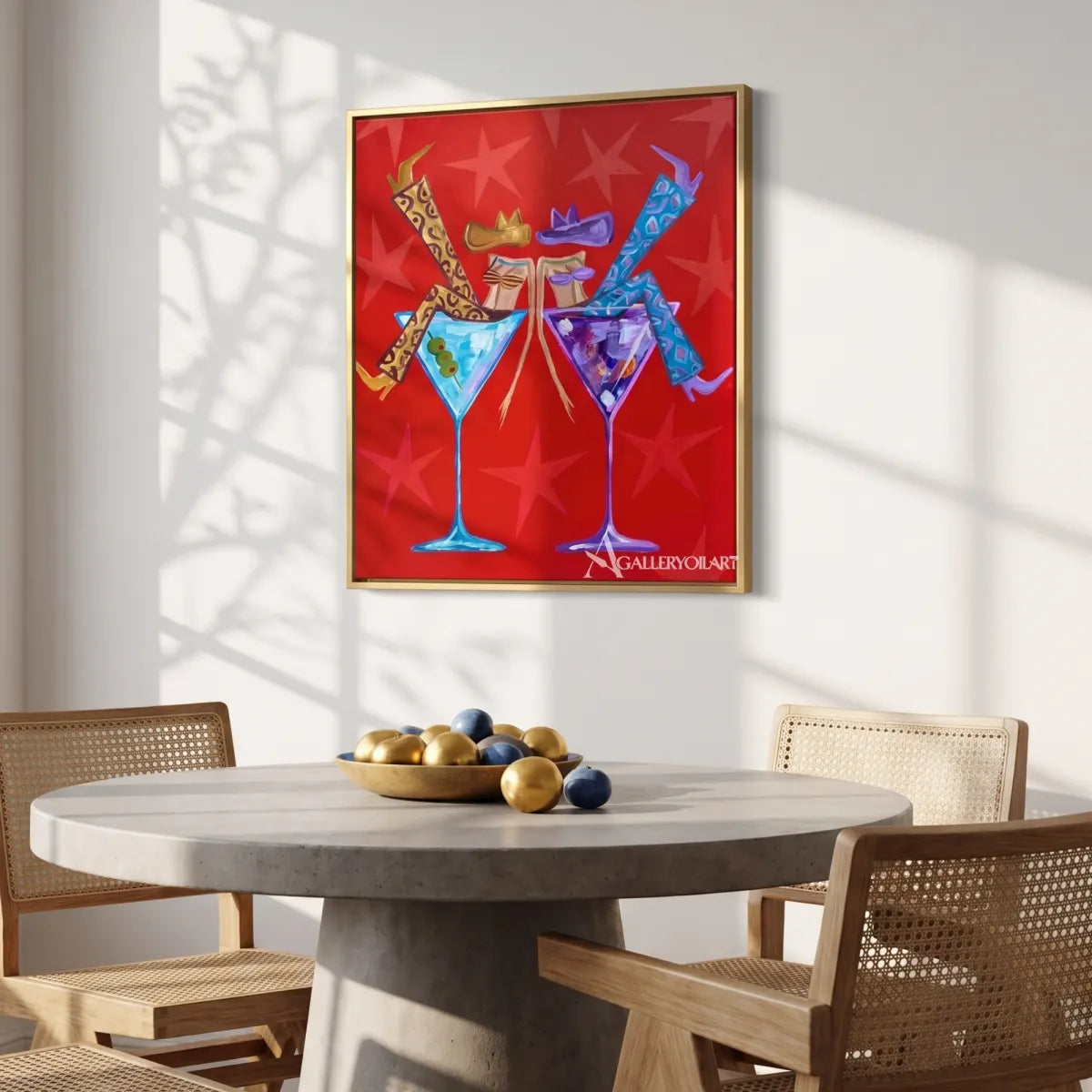 cocktail companions pop-art red wall art in a warm modern interior 2