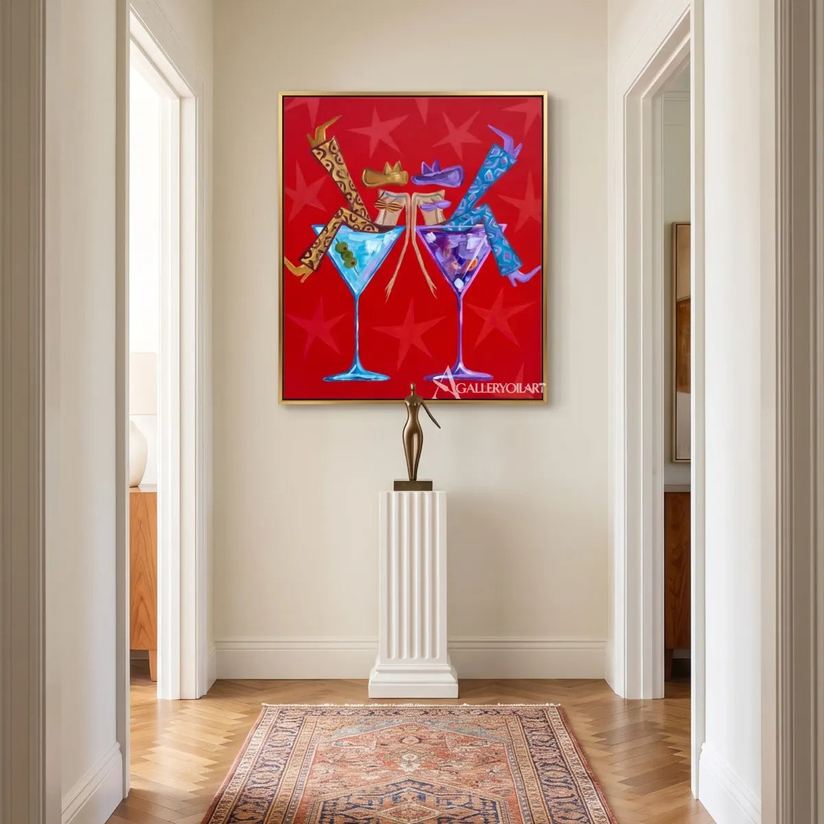 cocktail companions pop-art red wall art in a warm modern interior 3