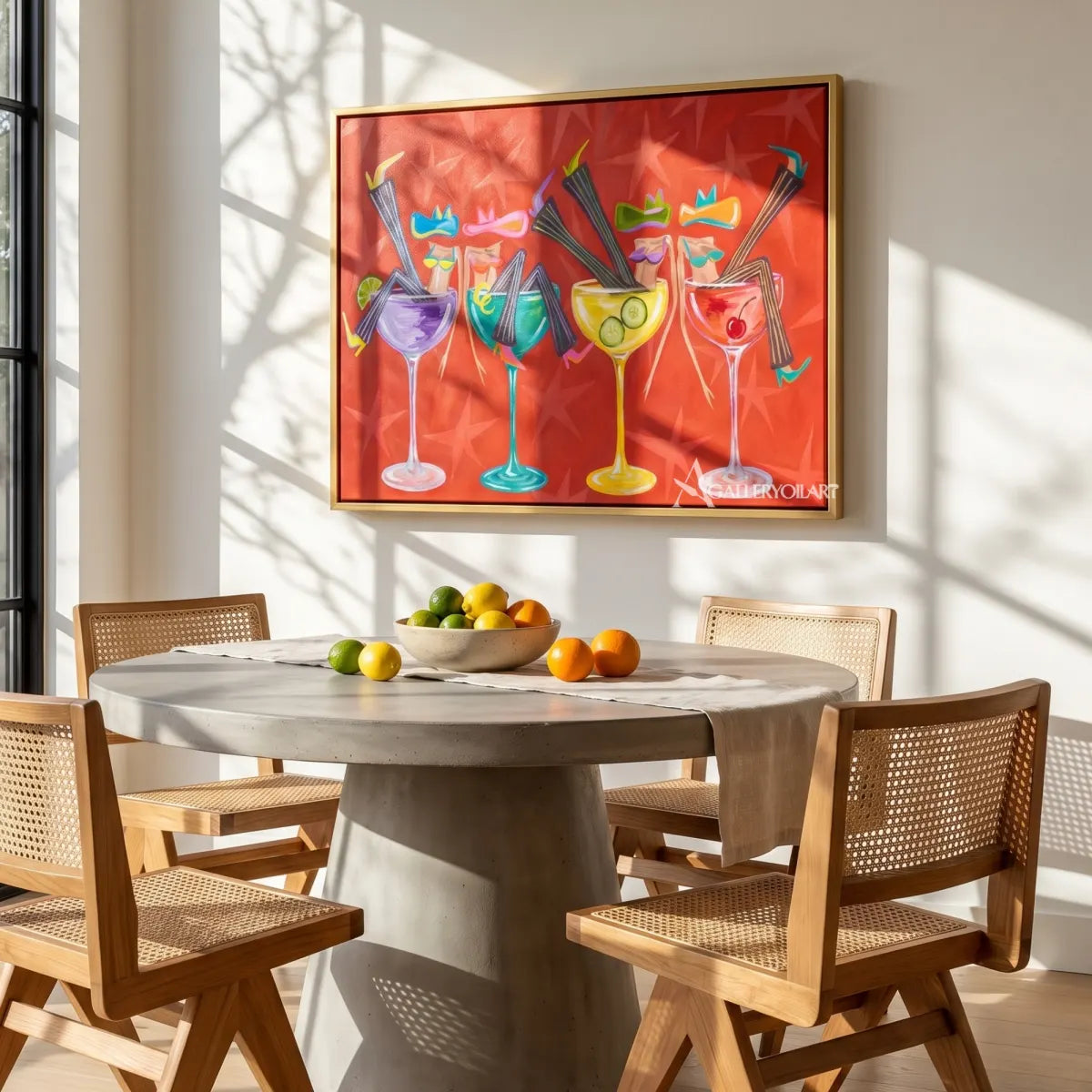 cocktail quartet pop-art red wall art in a warm modern interior 2