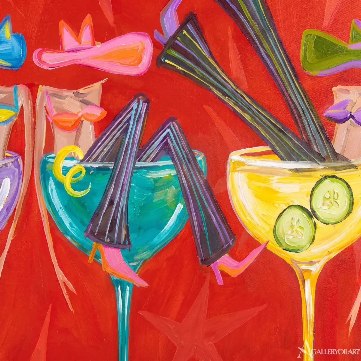 cocktail quartet pop-art red wall art in a warm modern interior 3