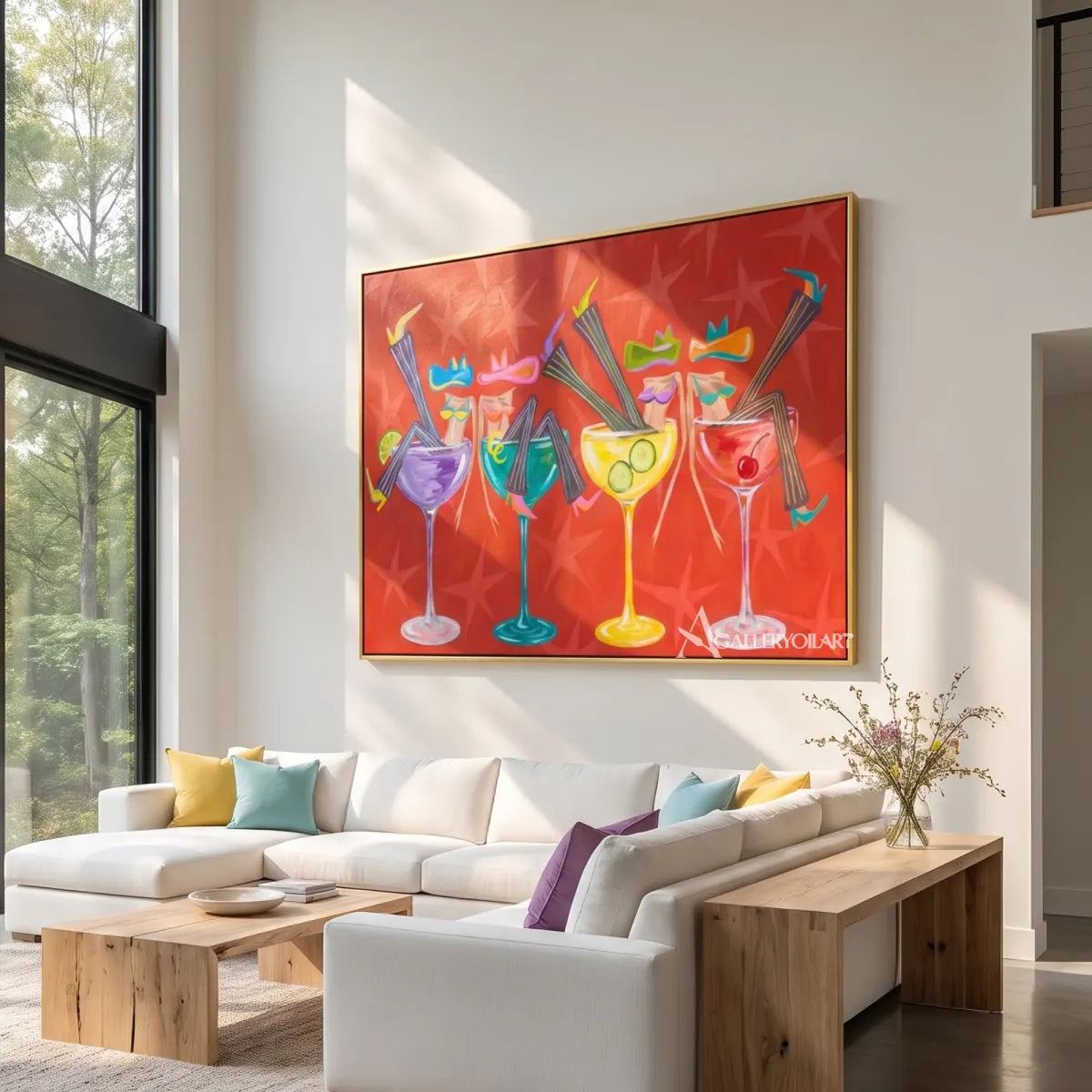 cocktail quartet pop-art red wall art in a warm modern interior 5