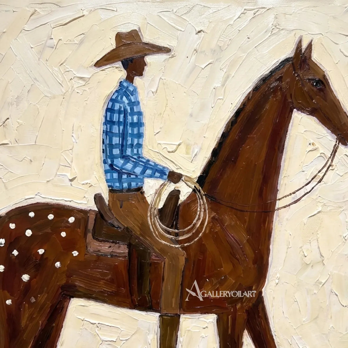 Textured-cowboy-rider-and-brown-horse-western-wall-art-detail