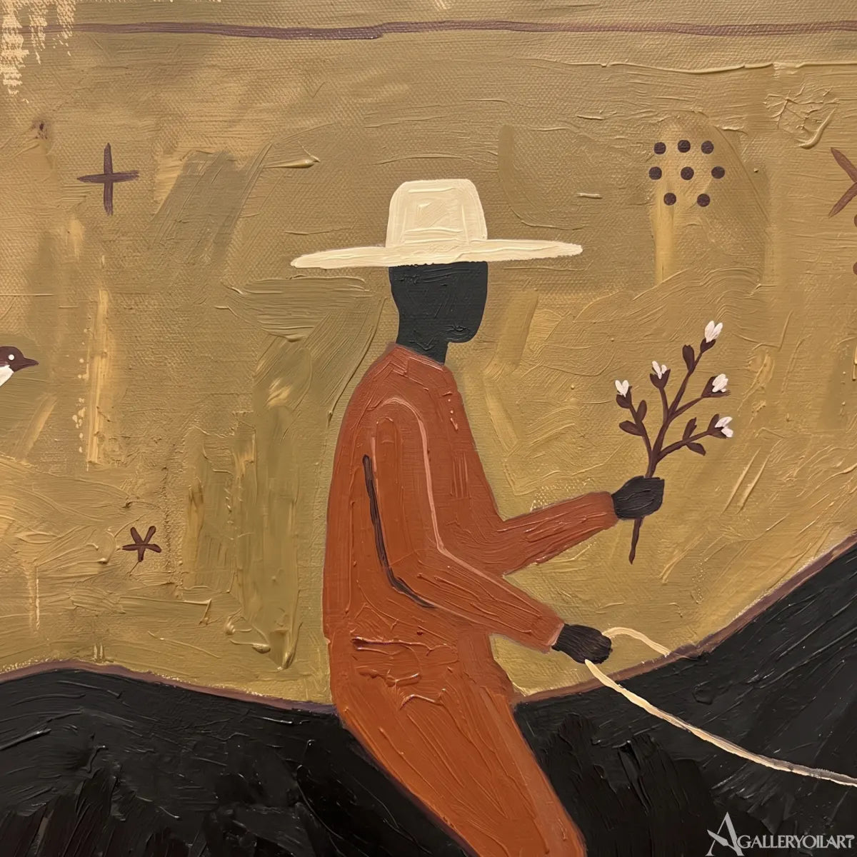 Western cowboy rider on horseback in a starry scene-in-detail