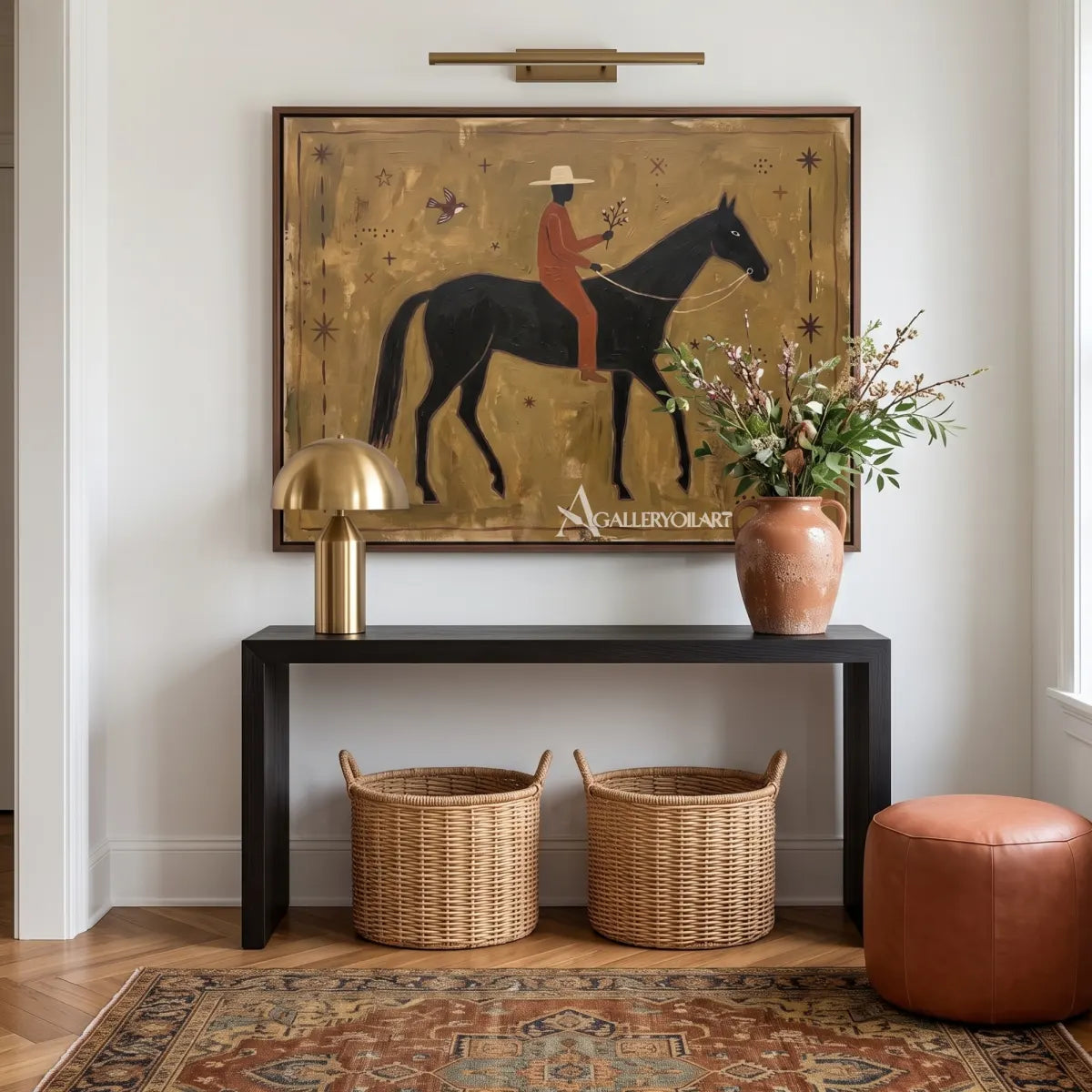 Western cowboy rider on horseback in a starry scene-in-entryway