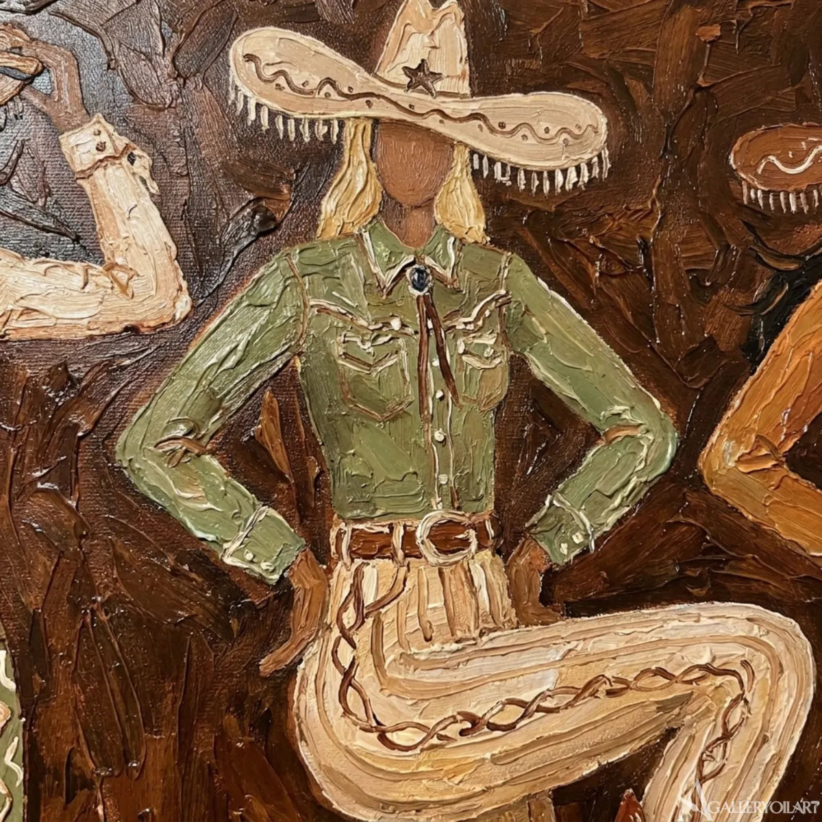 Western Cowboy-Brown-and-sage-green-cowgirl-wall-art-close-view