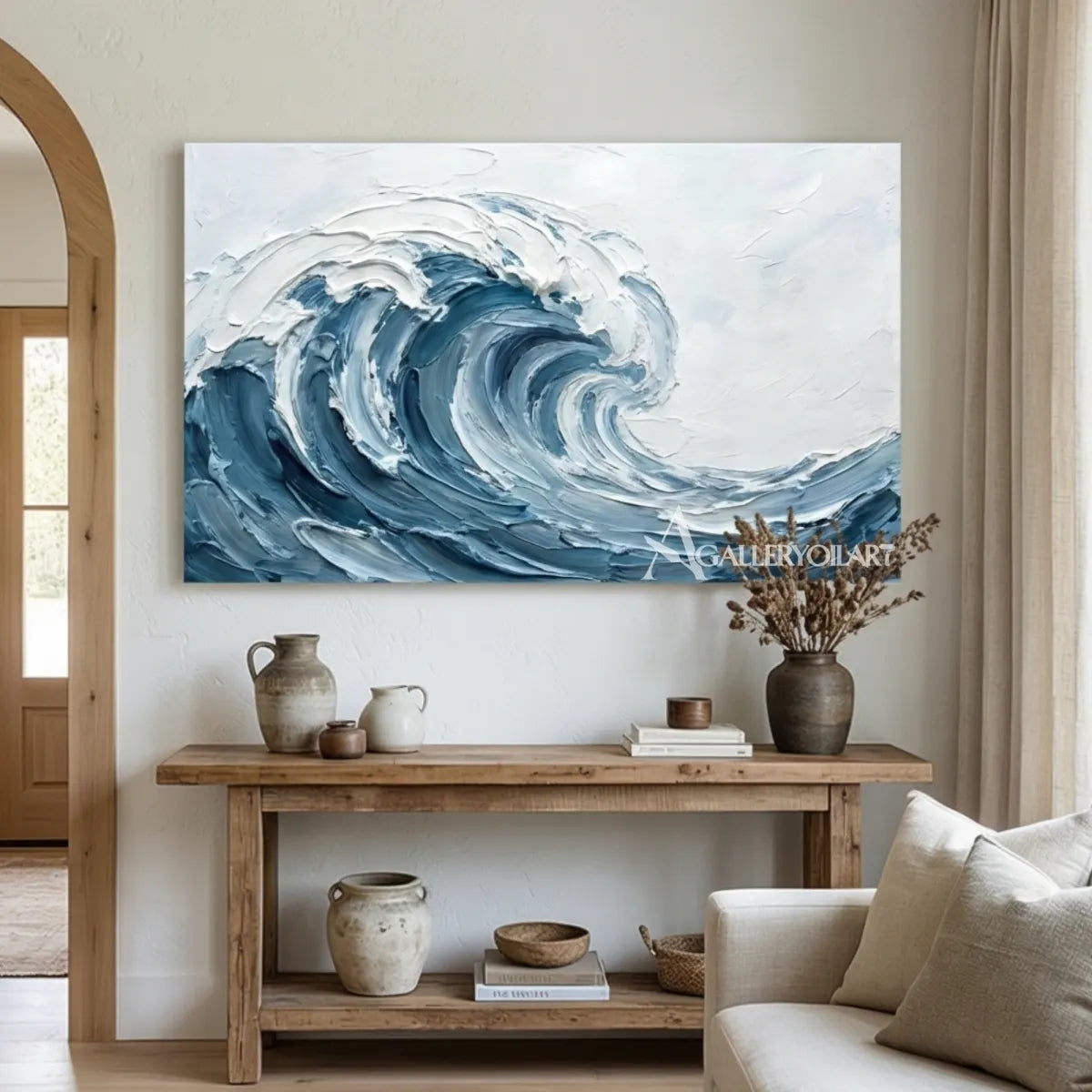 Cresting-ocean-wave-sea-beach-art-blue-console-hall