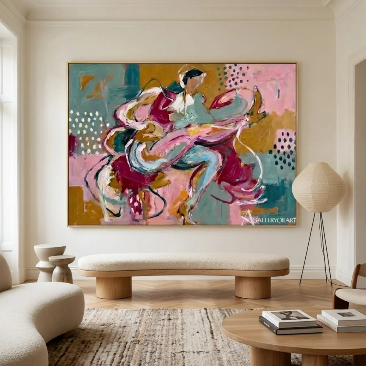 Pop-art-blue-and-pink-dancing-duo-displayed-in-a-gallery