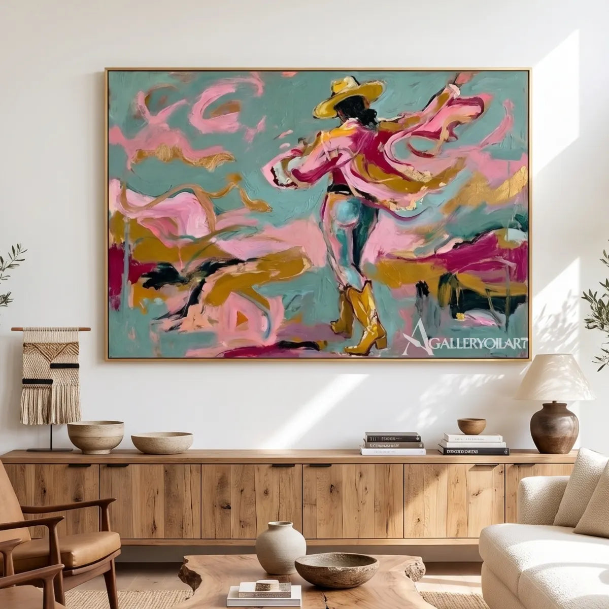 dancing-ribbon-motion-pop-art-pink-wall-art-in-a-gathering-room