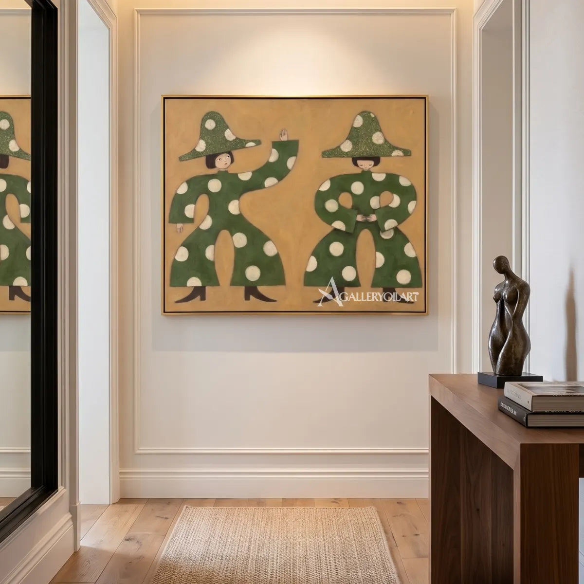 folk-art-pair-in-an-entryway-in-folk-art-style-with-green-and-ochre-tones