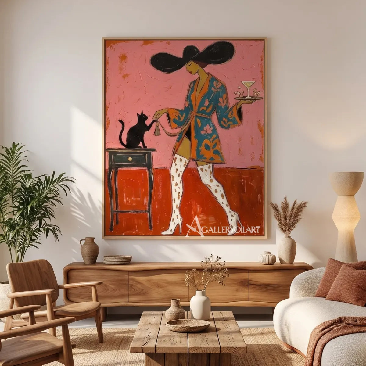 fashion-cat-toast-pop-art-pink-wall-art-in-a-gathering-room