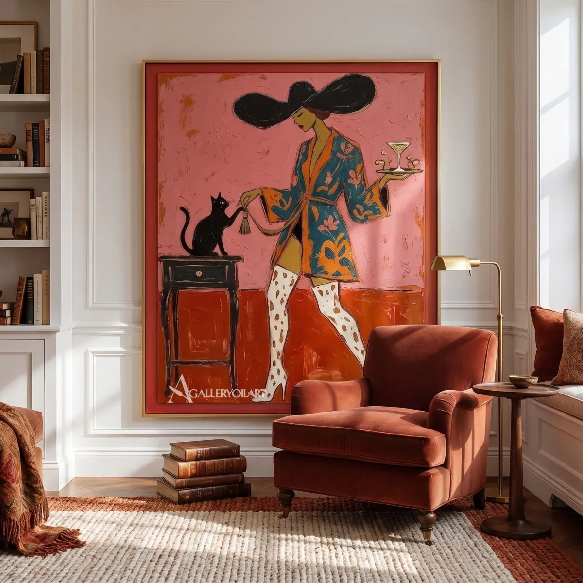 fashion-cat-toast-pop-art-pink-wall-art-in-a-private-lounge
