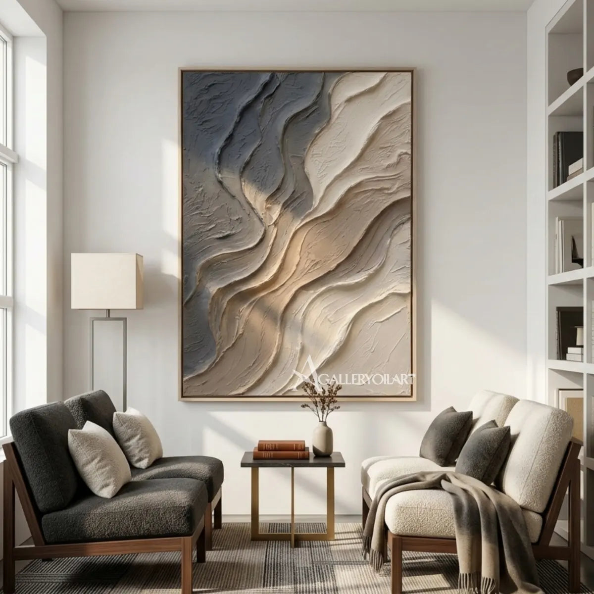 Textured-3D-flowing-abstract-current-gray-wall-art-lounge