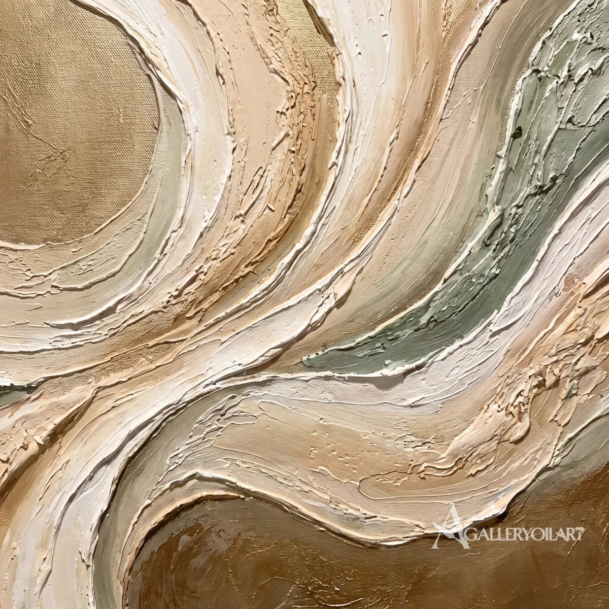 Textured 3D flowing centered motion in beige and sage relief in a detail
