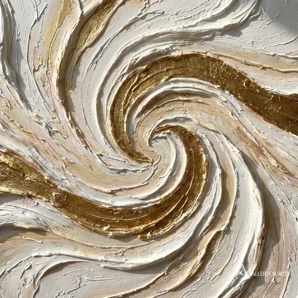 Textured-3D-flowing-crest-in-gold-and-cream-wall-art-in-a-close-up-detail