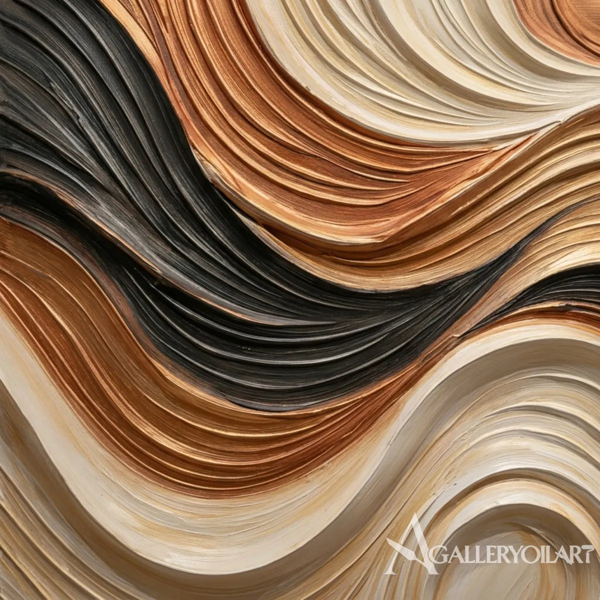 Textured-3D-flowing-currents-in-brown-cream-and-black-with-relief-in-a-modern-room