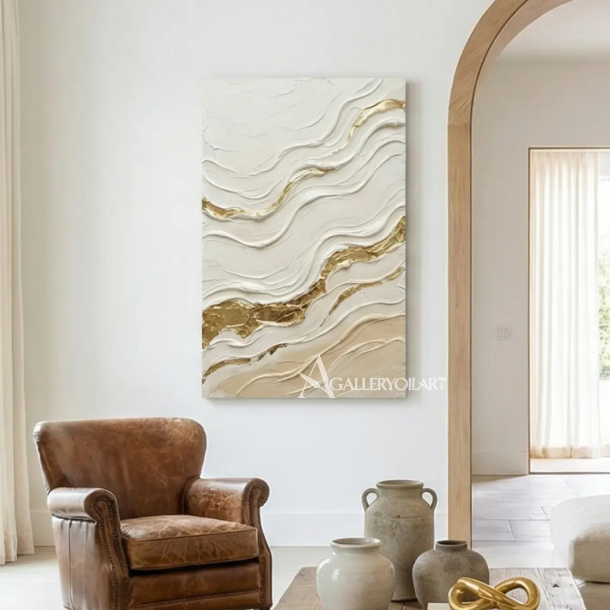 textured-3d-flowing-raised-ribbons-ivory-cream-soft-beige-warm-taupe-and-metallic-gold-wall-art-in-entryway