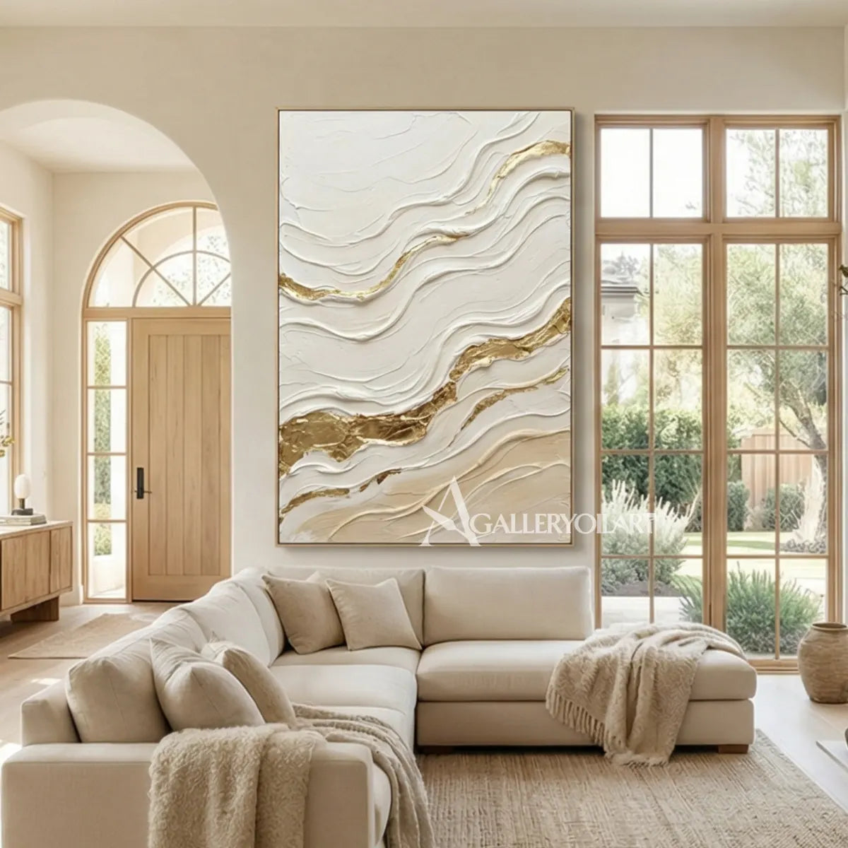 textured-3d-flowing-raised-ribbons-ivory-cream-soft-beige-warm-taupe-and-metallic-gold-wall-art-in-lounge