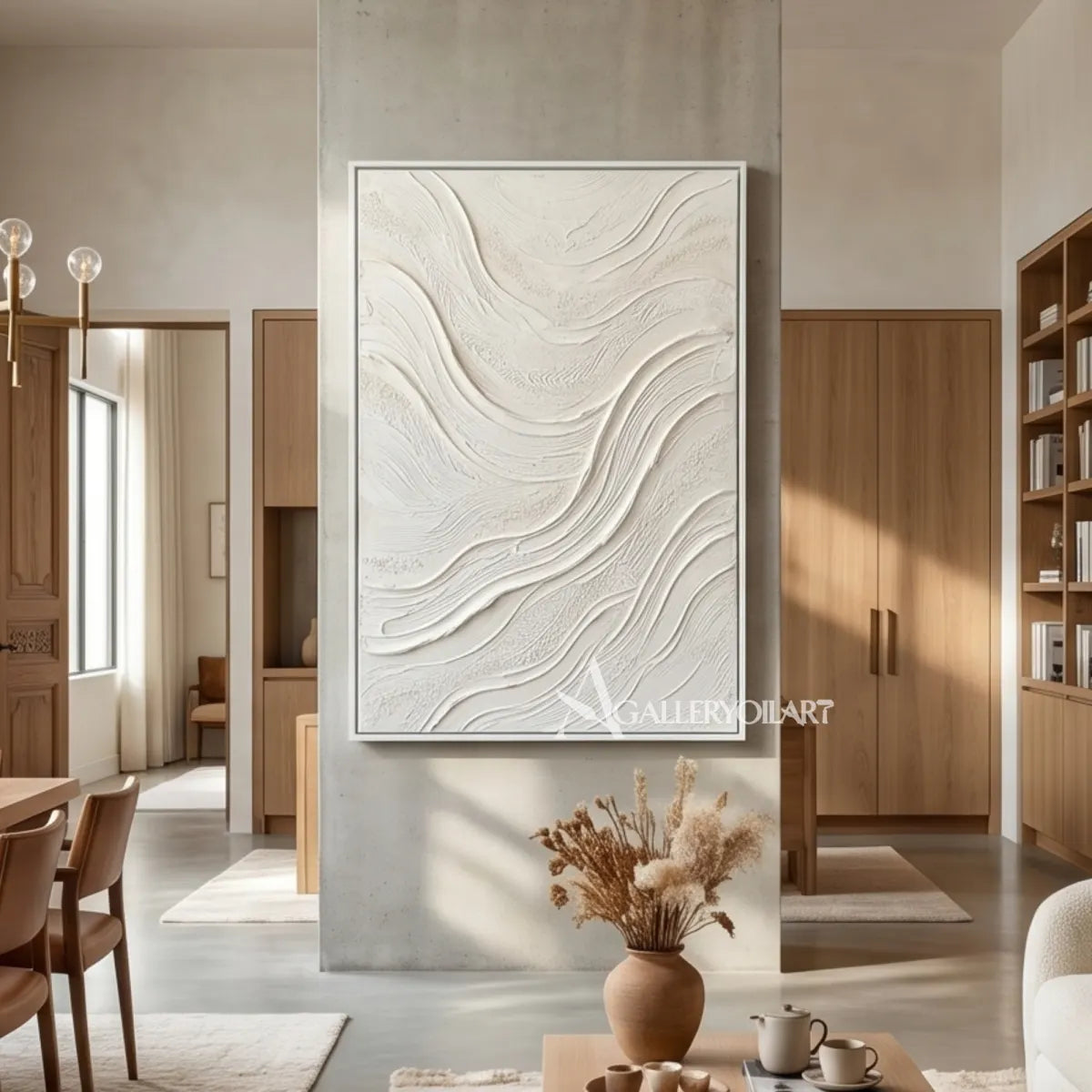 Textured-3D-white-flowing-relief-wall-art-ribbon-detail