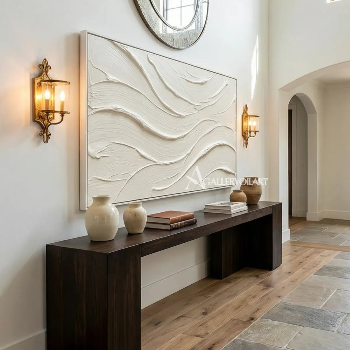 flowing-raised-ridges-portrait-art-white-wall-art-stair-hall