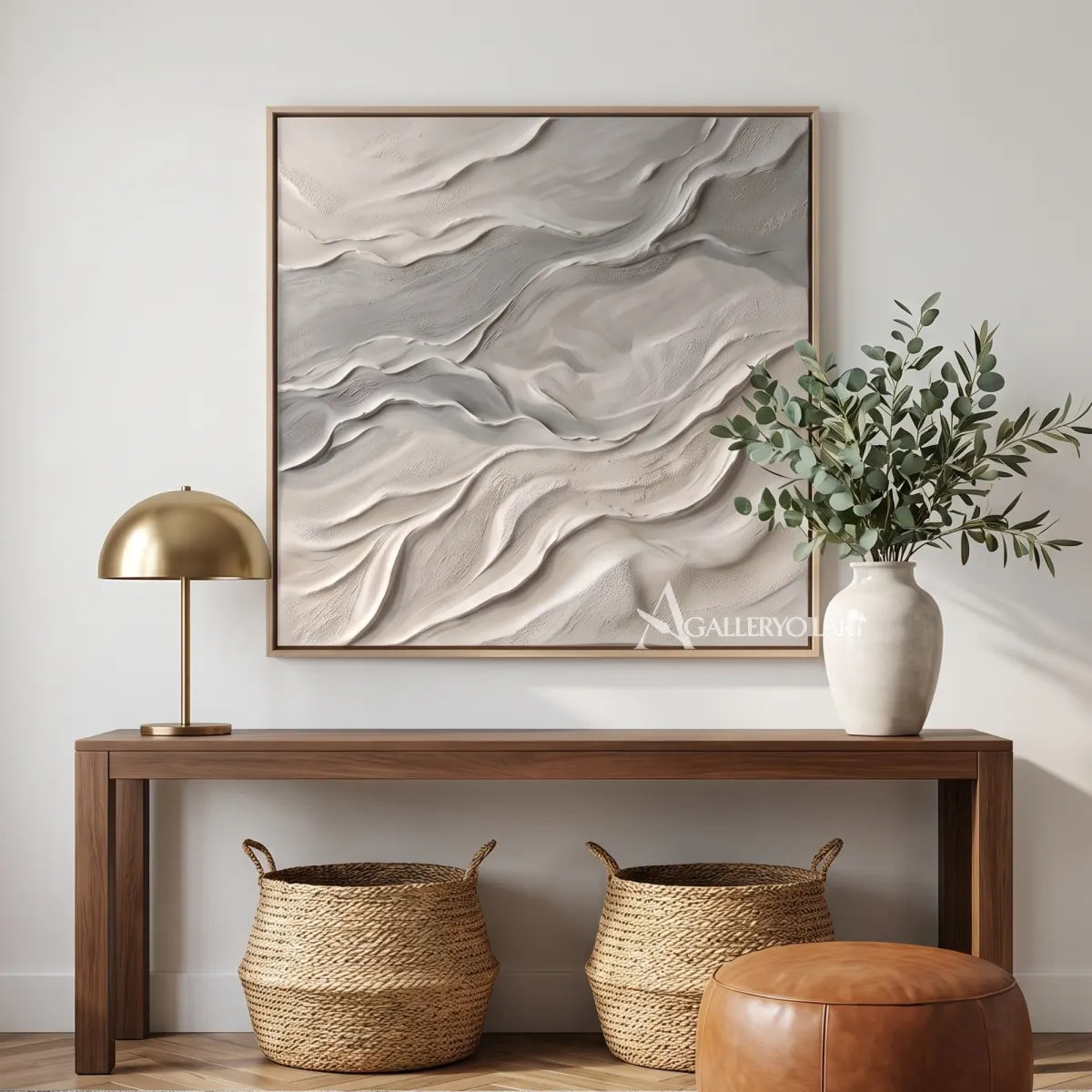 Textured 3D flowing ridges in beige and gray relief-in-modern-entryway