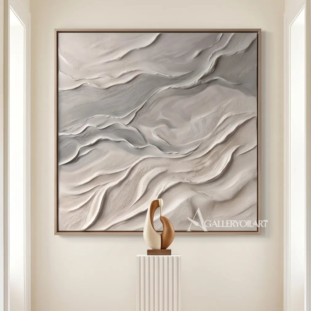 Textured 3D flowing ridges in beige and gray relief-in-sculptural-hallway