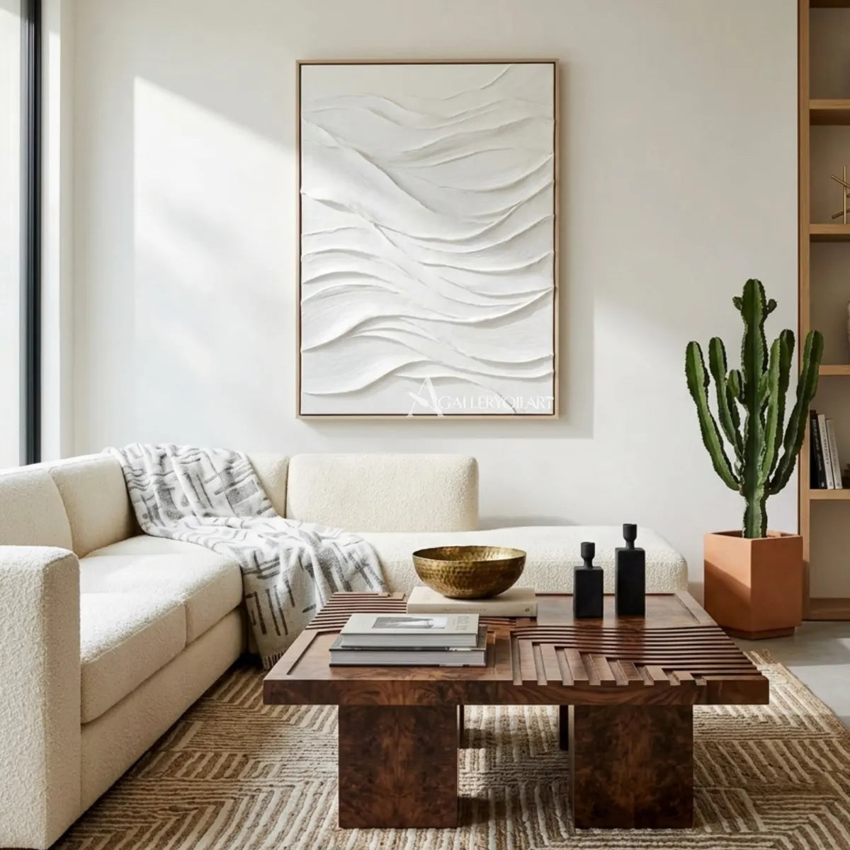 Textured 3D-white-and-gray-flowing veil-wall-art-a-modern-hallway