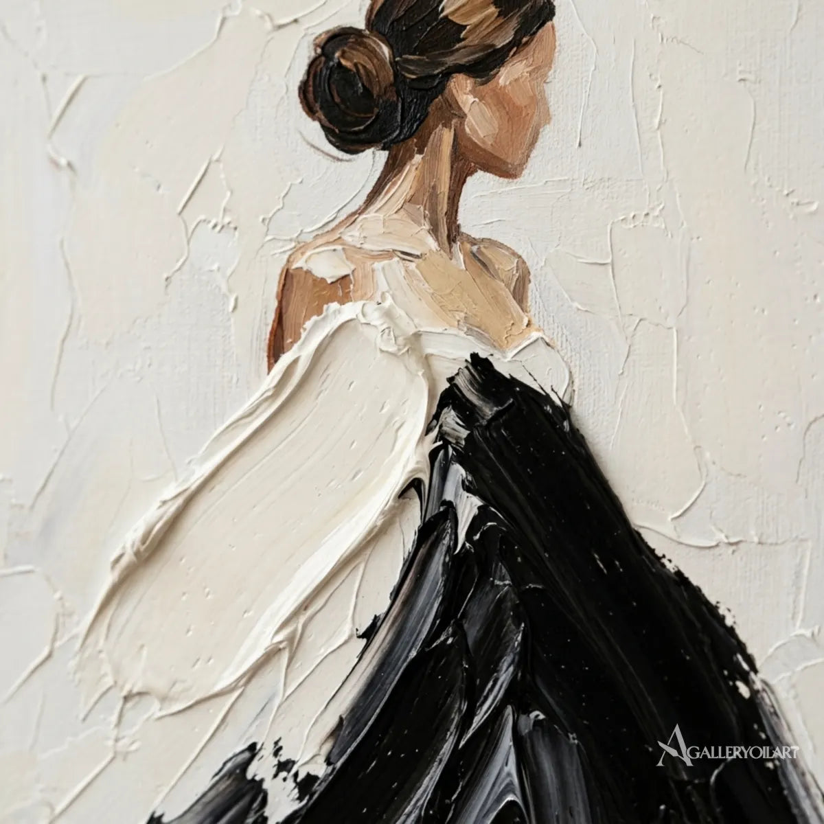 Woman-in-a-flowing-black-and-white-gown-in-portrait-art-displayed-in-a-painted-detail-close-up