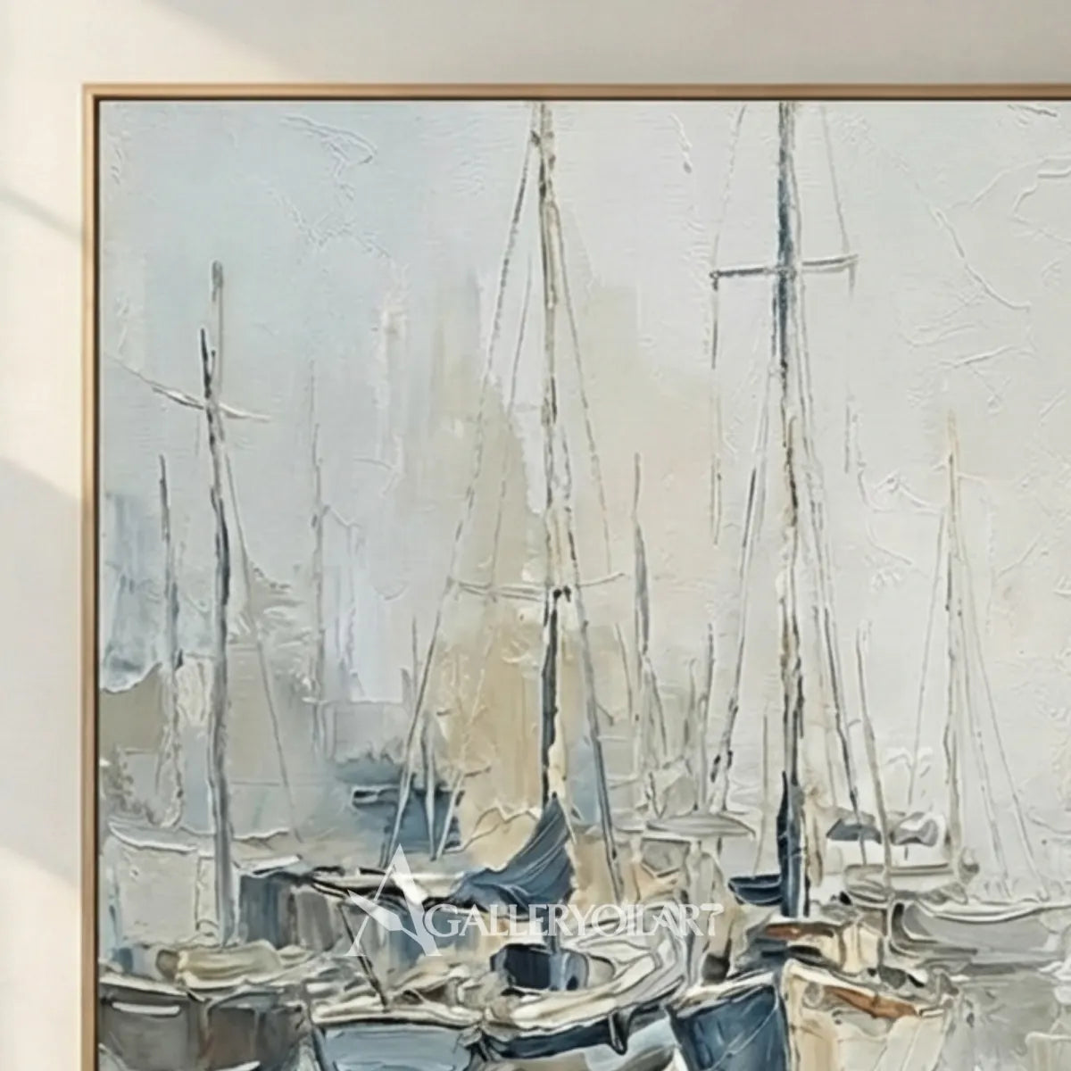 Quiet-sailboat-harbor-sea-beach-blue-wall-art-close-up-textured-detail