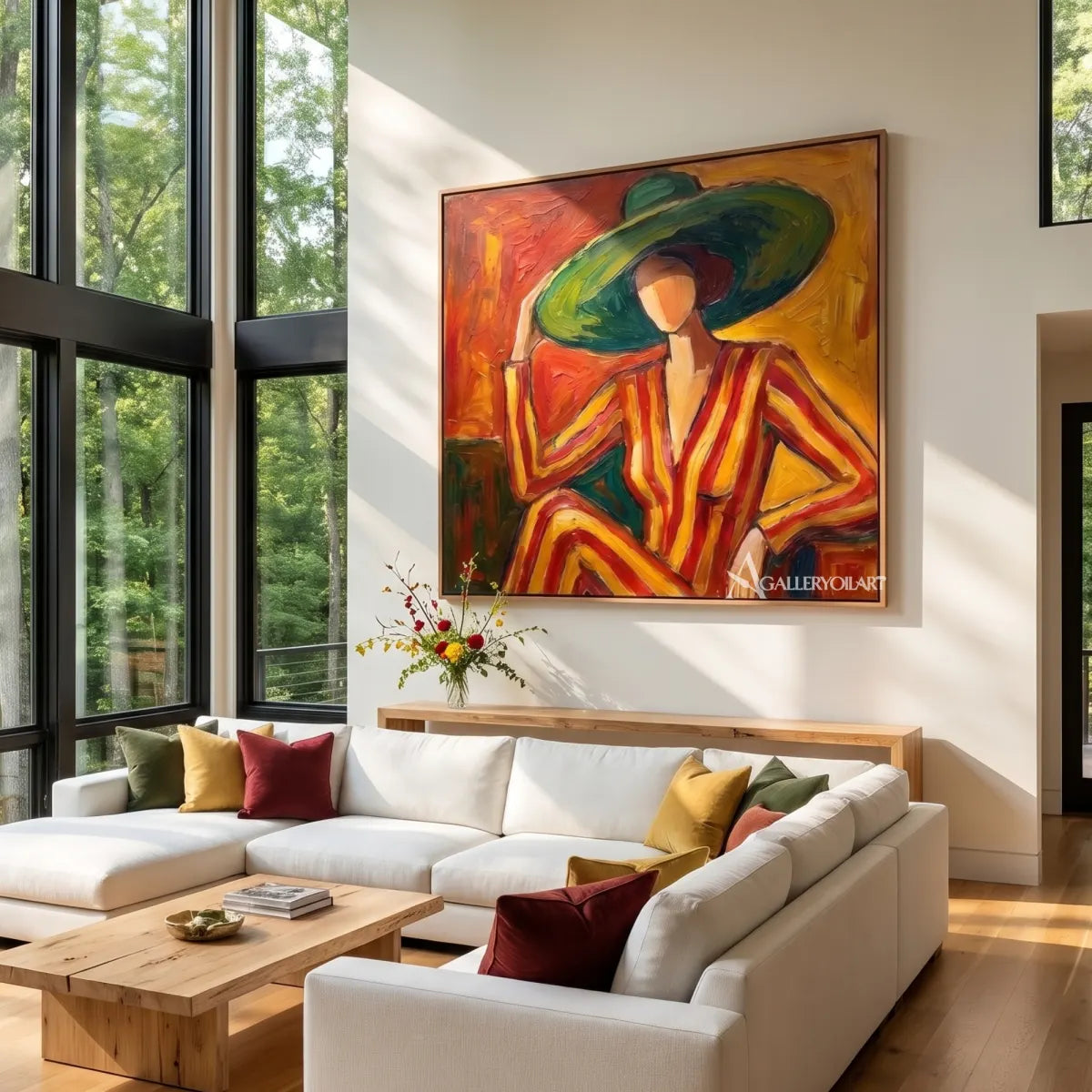 hat muse pop-art orange wall art in a warm modern interior 2
