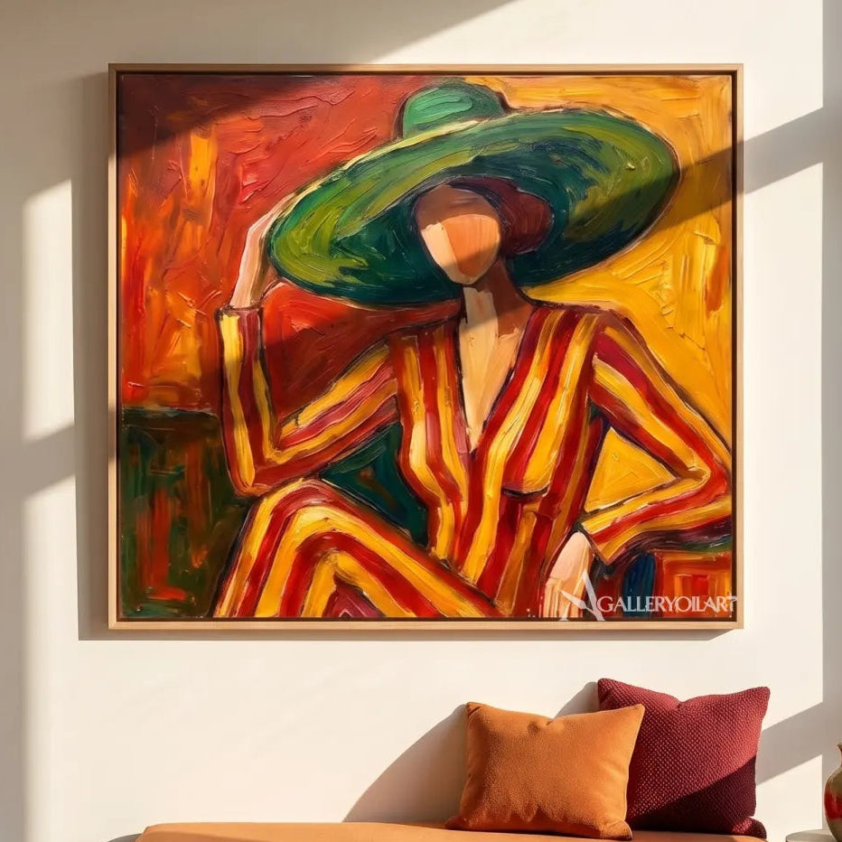 hat muse pop-art orange wall art in a warm modern interior 7