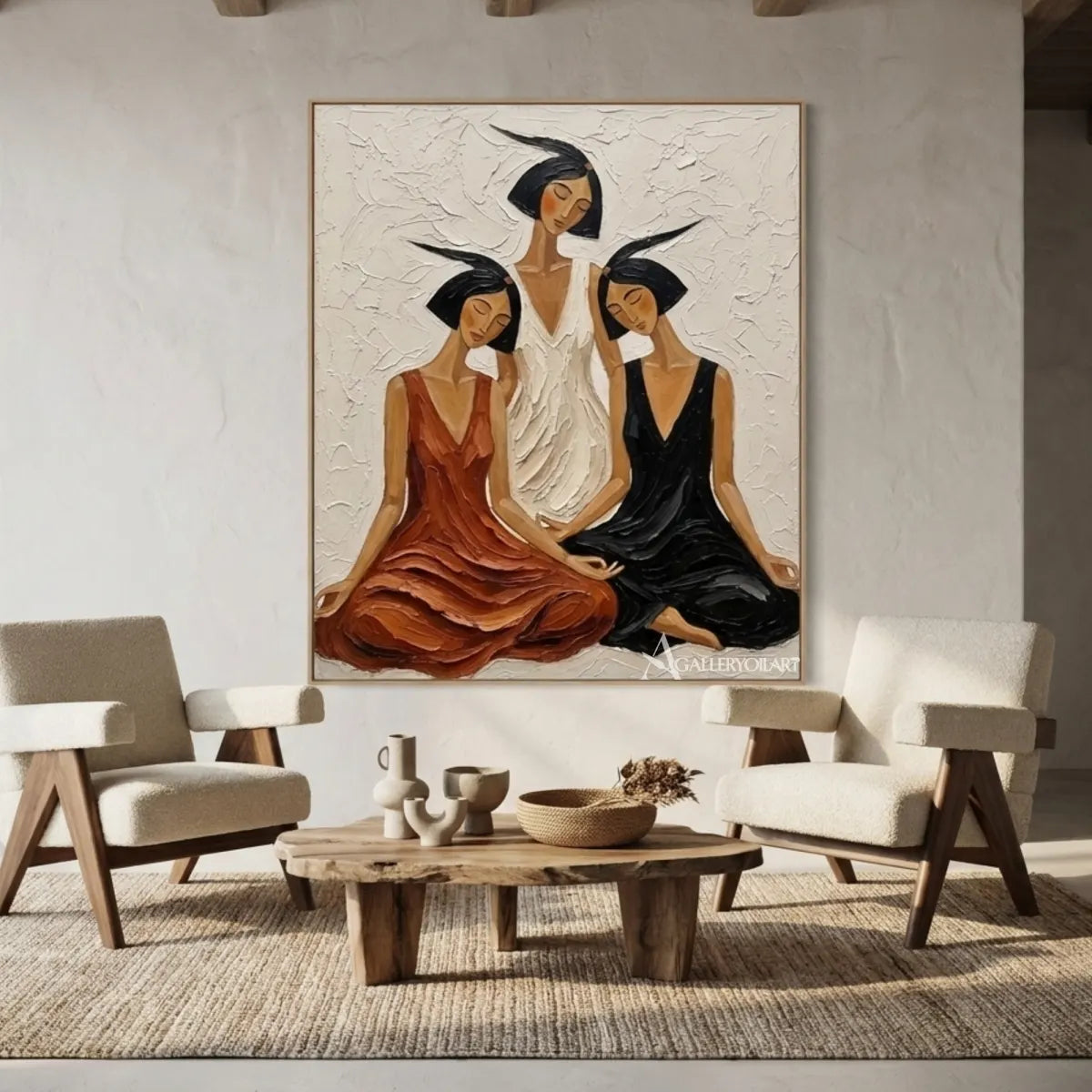 two-women-in-broad-brimmed-hats-portrait-art-brown-wall-art-gathering-room