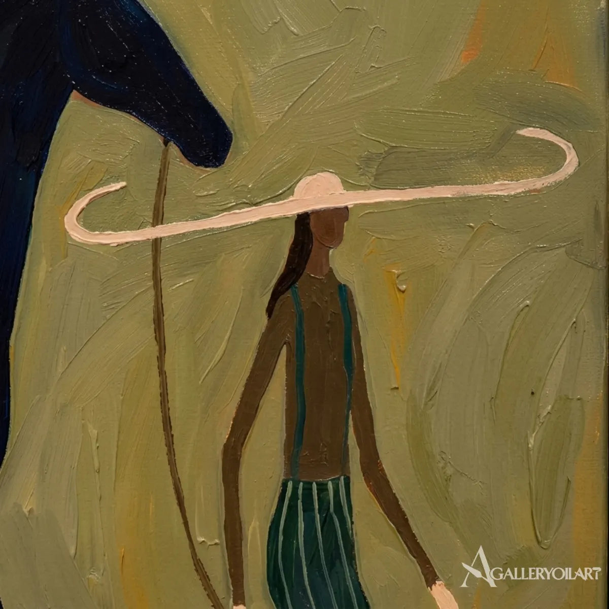 Close-view-of-Western-cowboy-art-showing-a-rider-and-lasso-against-an-olive-green-ground