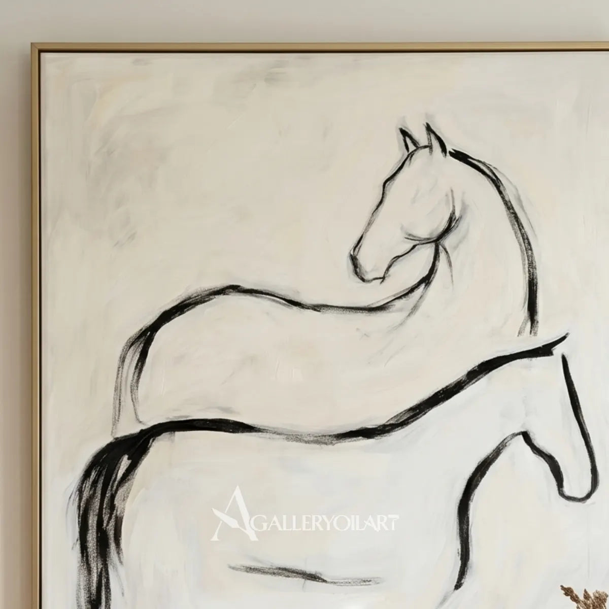 Line-drawn-horse-animal-art-in-beige-close-up-painted-detail